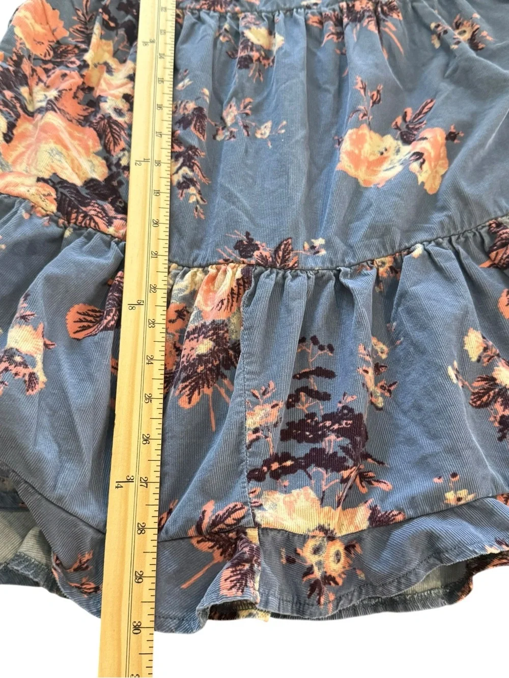 Free People Blue Floral Corduroy Babydoll Tunic Dress Button Front Size Small